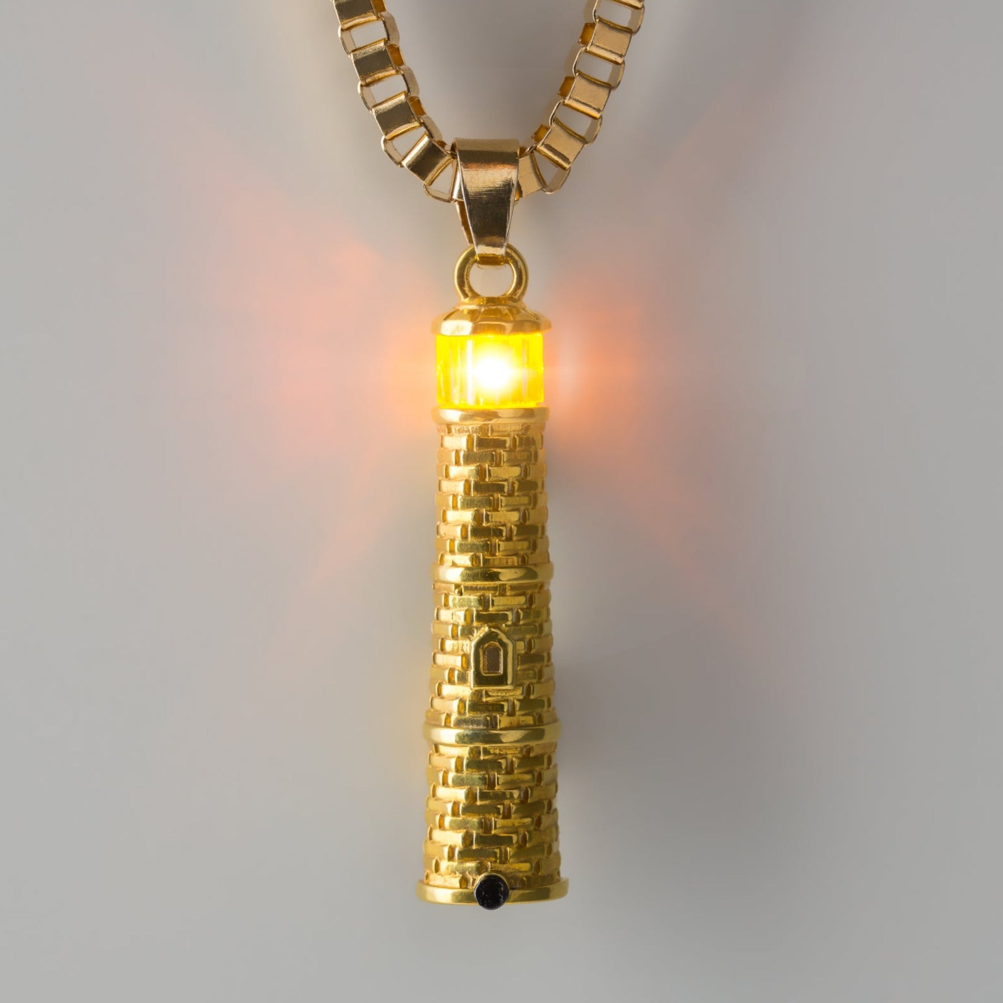 Gold Lighthouse Pendant with LED Light Imitating Real Fire