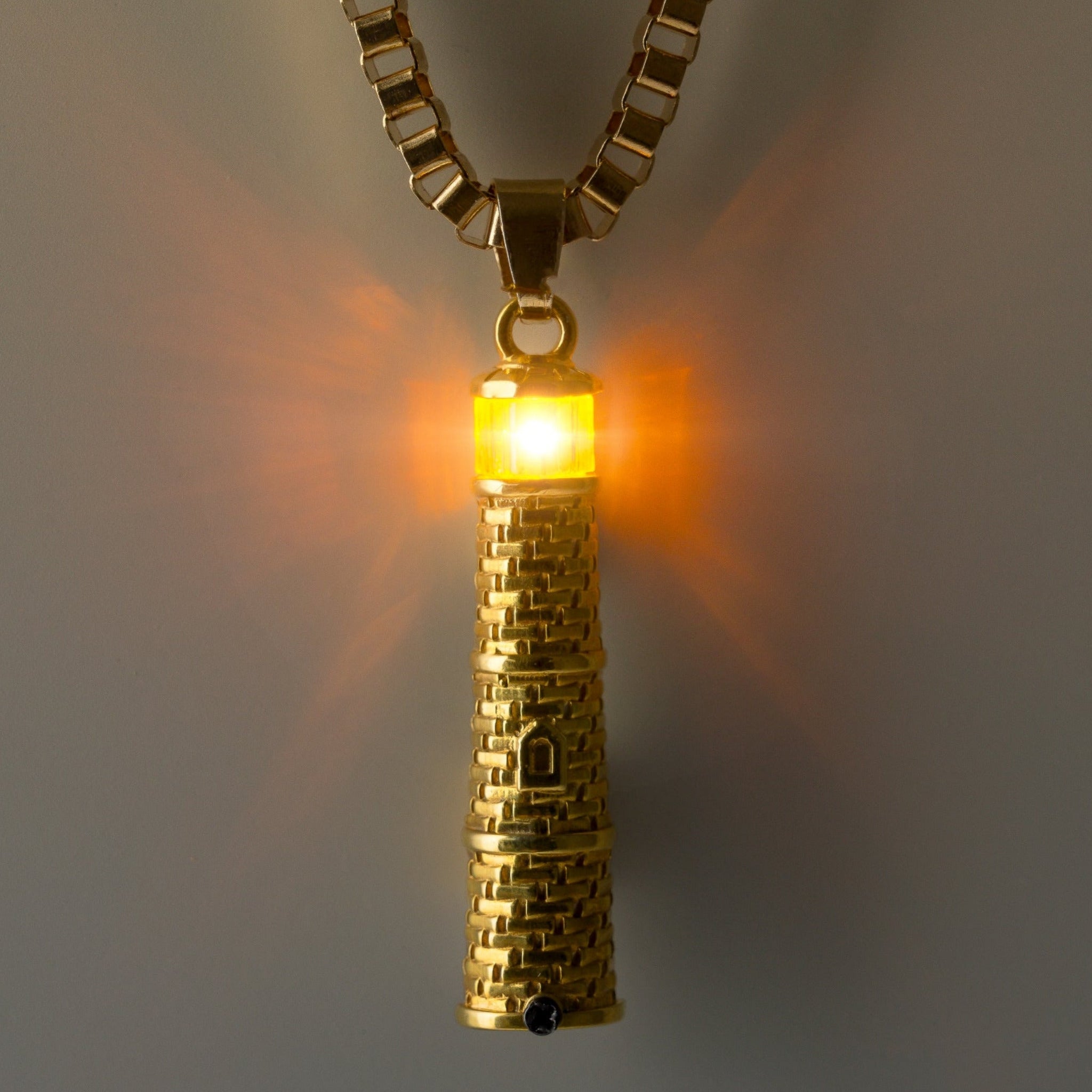 Gold Lighthouse Pendant with LED Light Imitating Real Fire