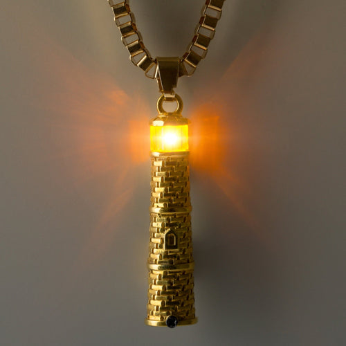 Gold Lighthouse Pendant with LED Light Imitating Real Fire