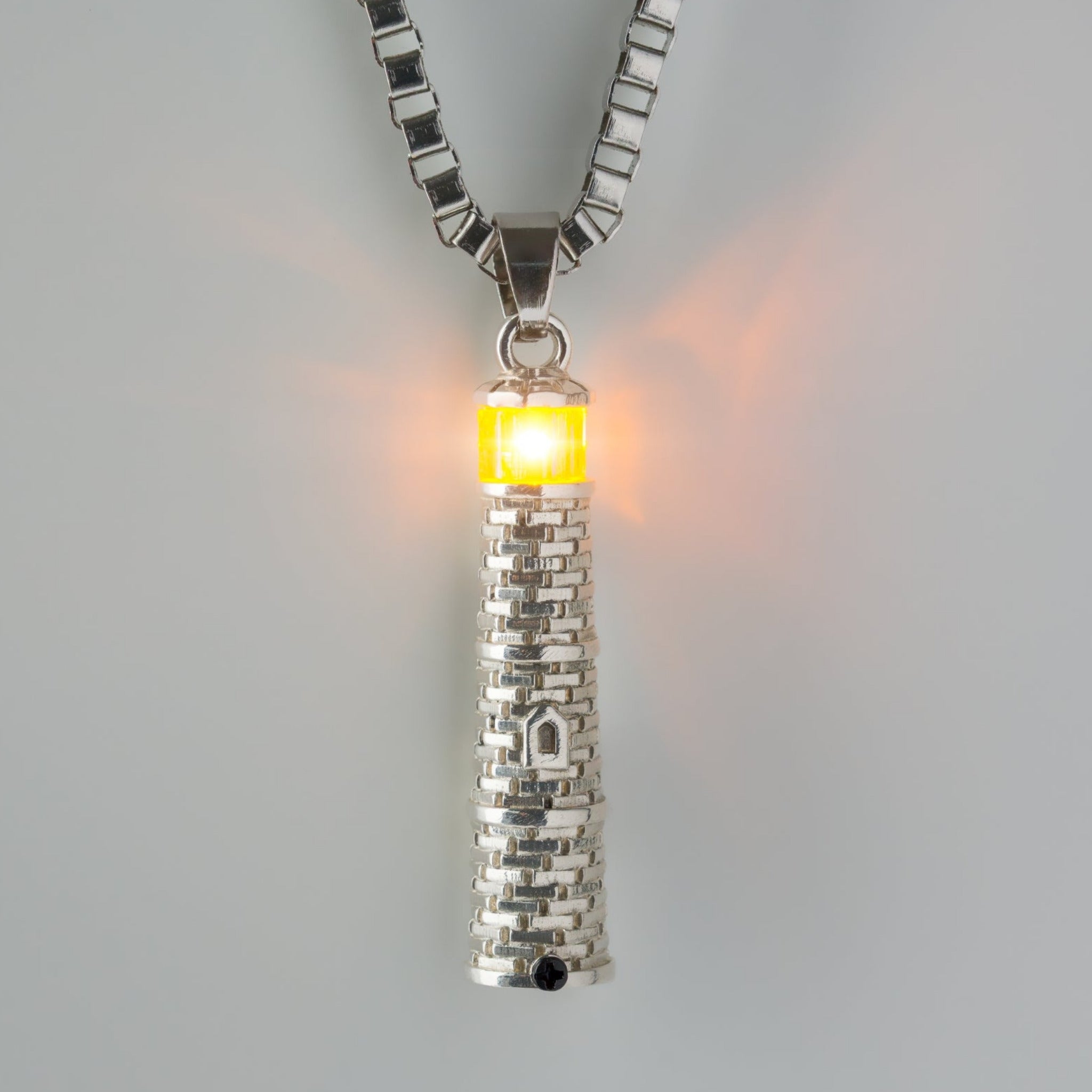 Silver Lighthouse Pendant with LED Light Imitating Real Fire