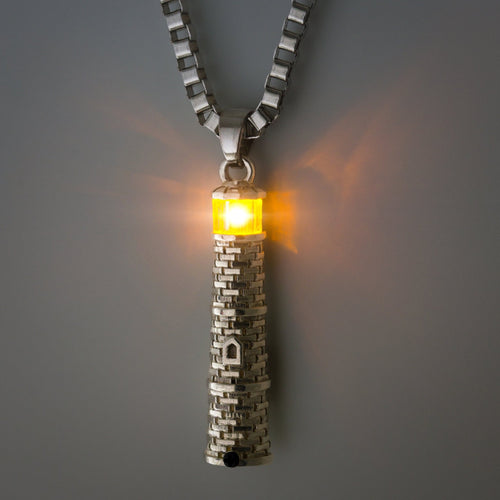 Silver Lighthouse Pendant with LED Light Imitating Real Fire