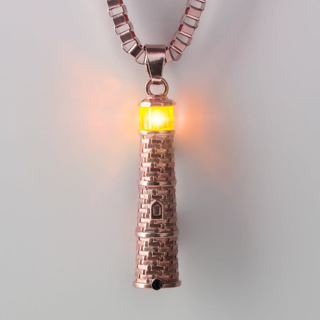 Rose Gold Lighthouse Pendant with LED Light Imitating Real Fire