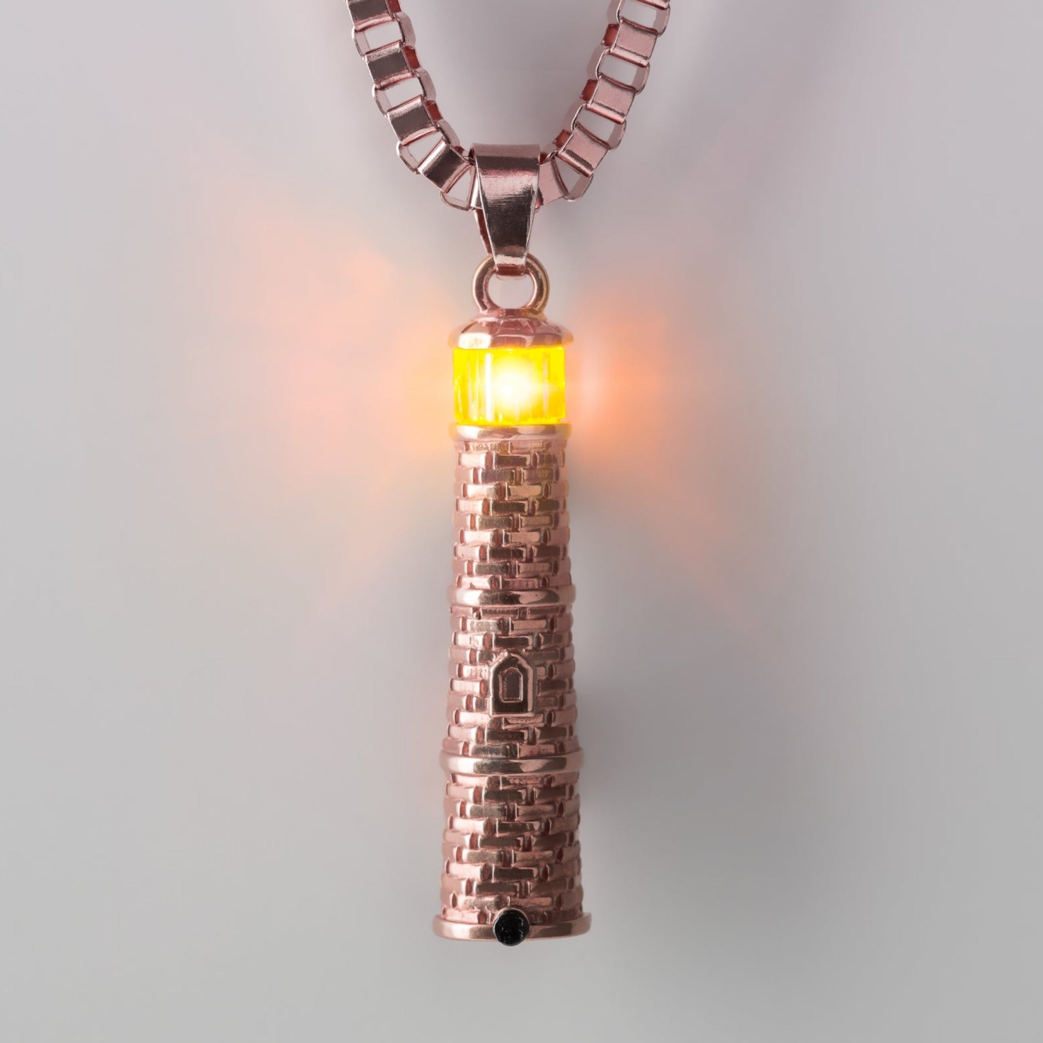 Rose Gold Lighthouse Pendant with LED Light Imitating Real Fire