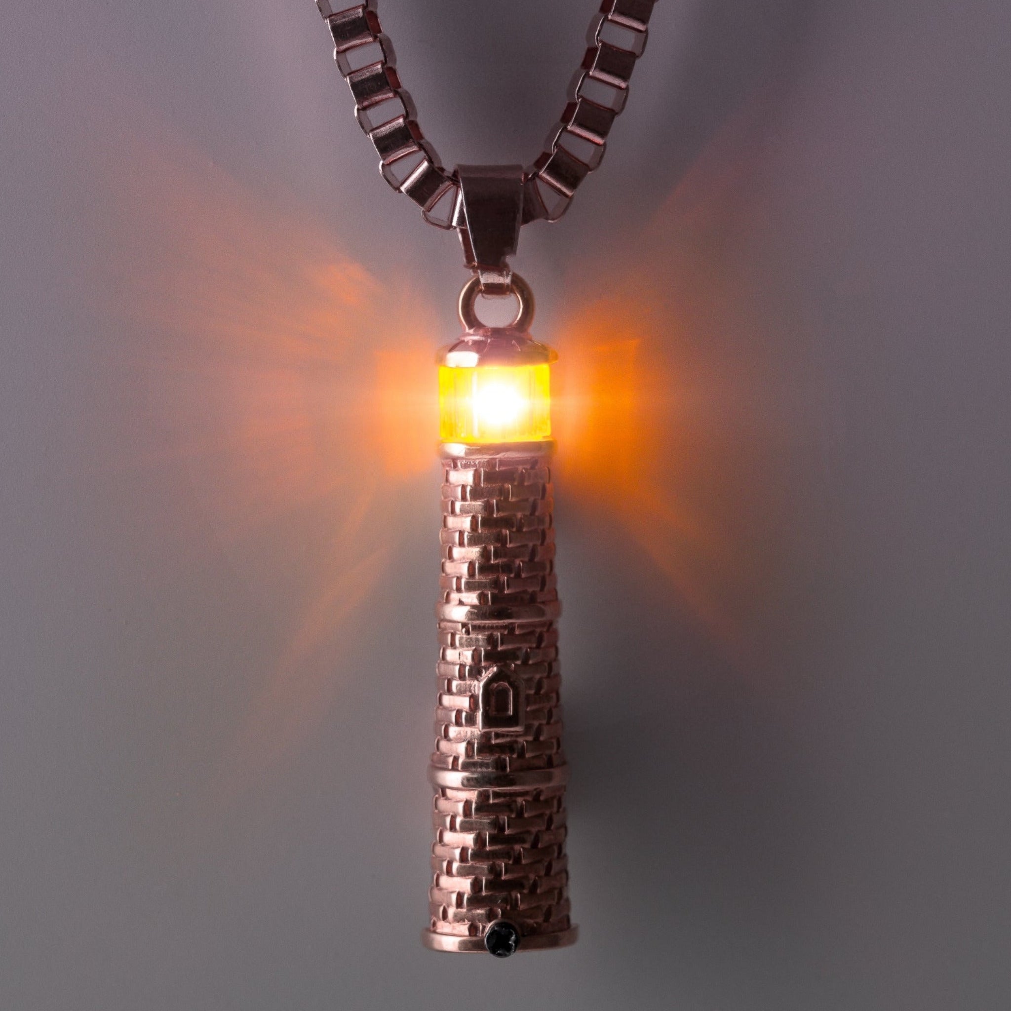 Rose Gold Lighthouse Pendant with LED Light Imitating Real Fire