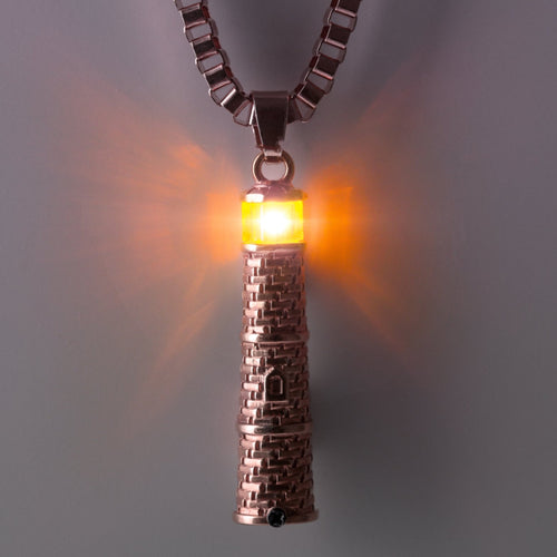 Rose Gold Lighthouse Pendant with LED Light Imitating Real Fire
