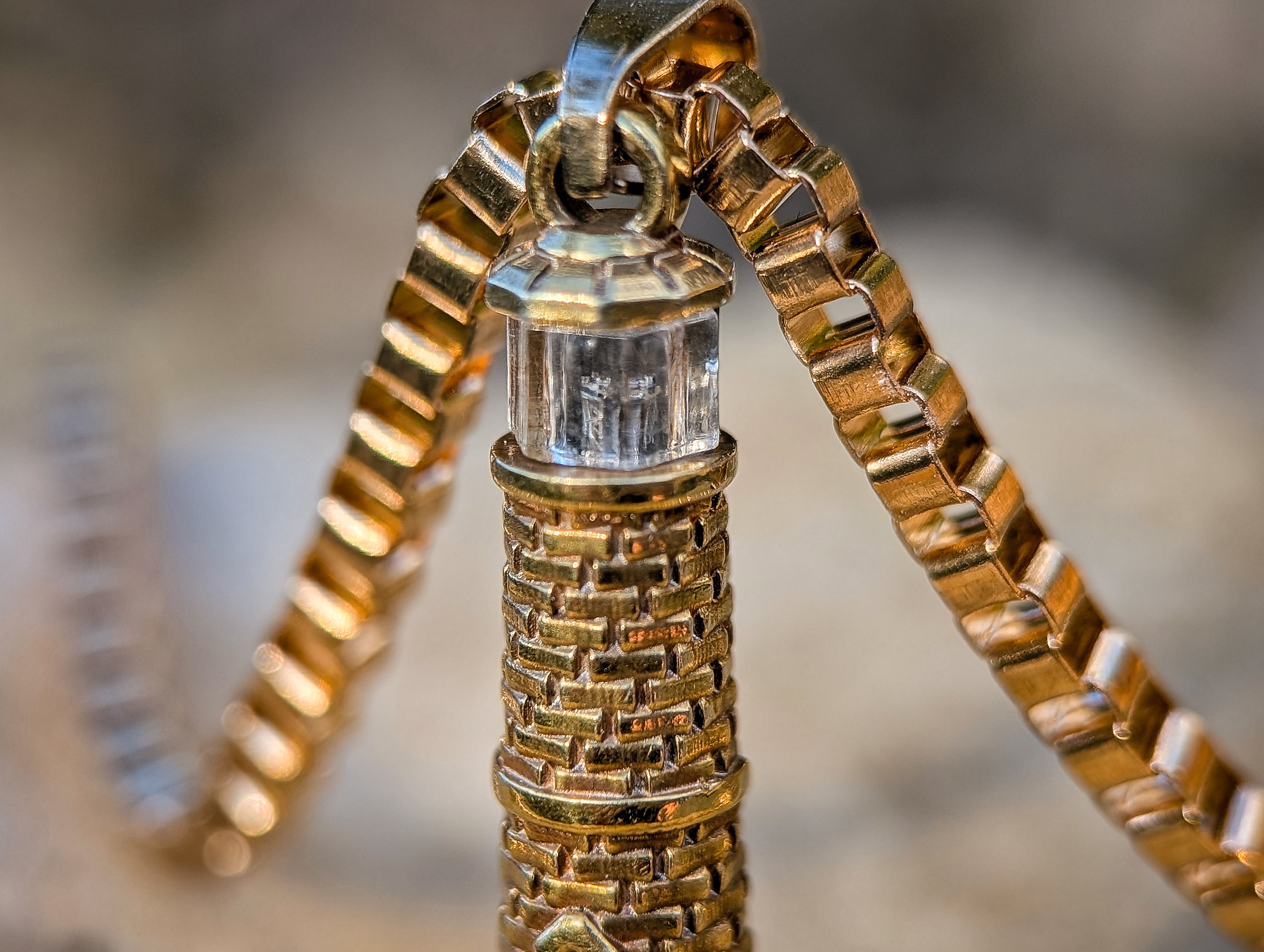 Gold Lighthouse Pendant with LED Light Imitating Real Fire