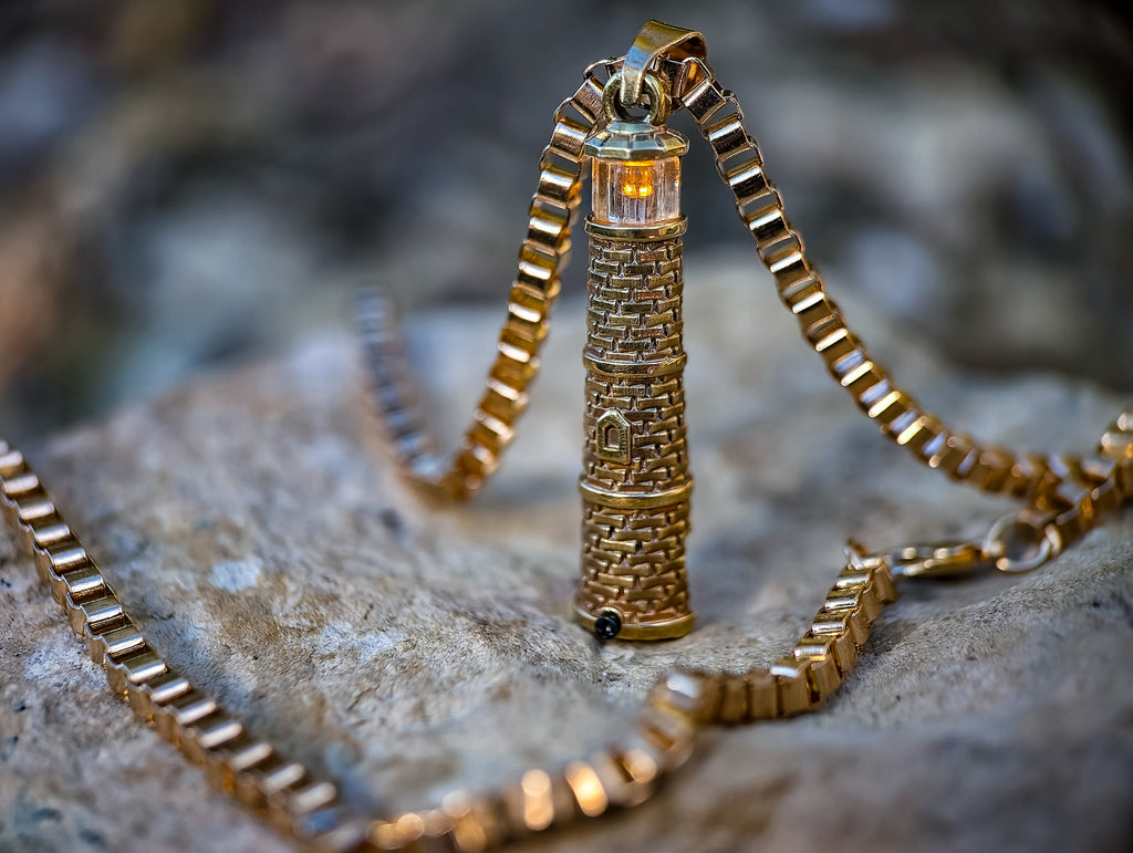 Gold Lighthouse Pendant with LED Light Imitating Real Fire