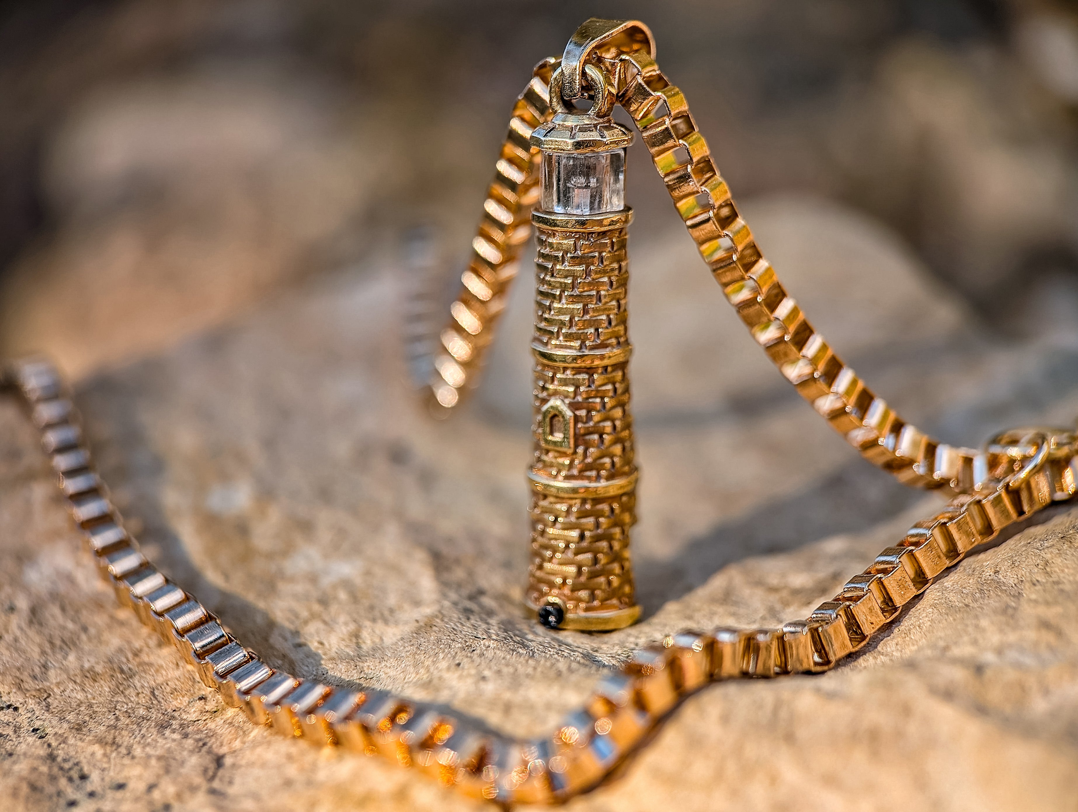 Gold Lighthouse Pendant with LED Light Imitating Real Fire