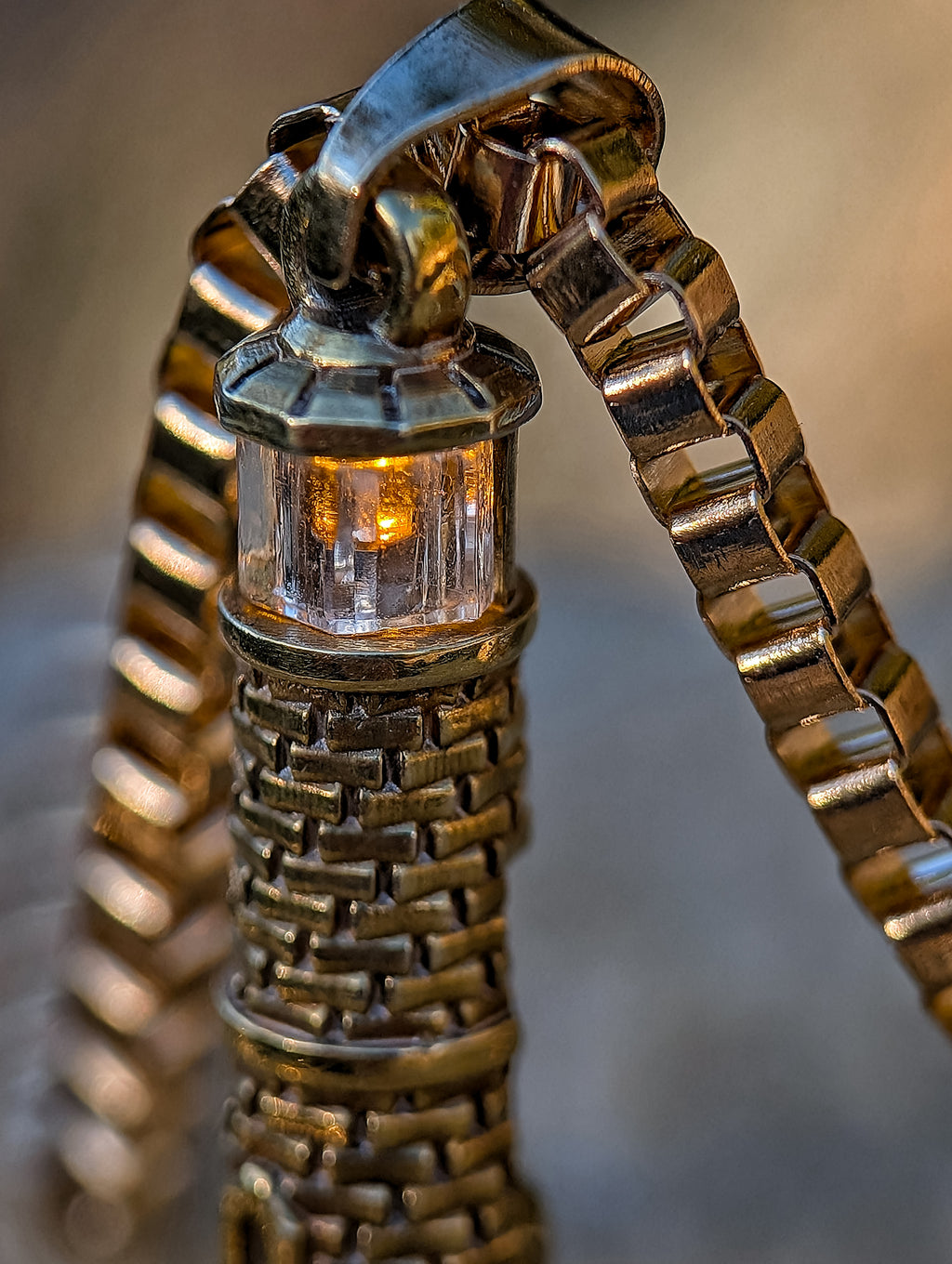 Gold Lighthouse Pendant with LED Light Imitating Real Fire