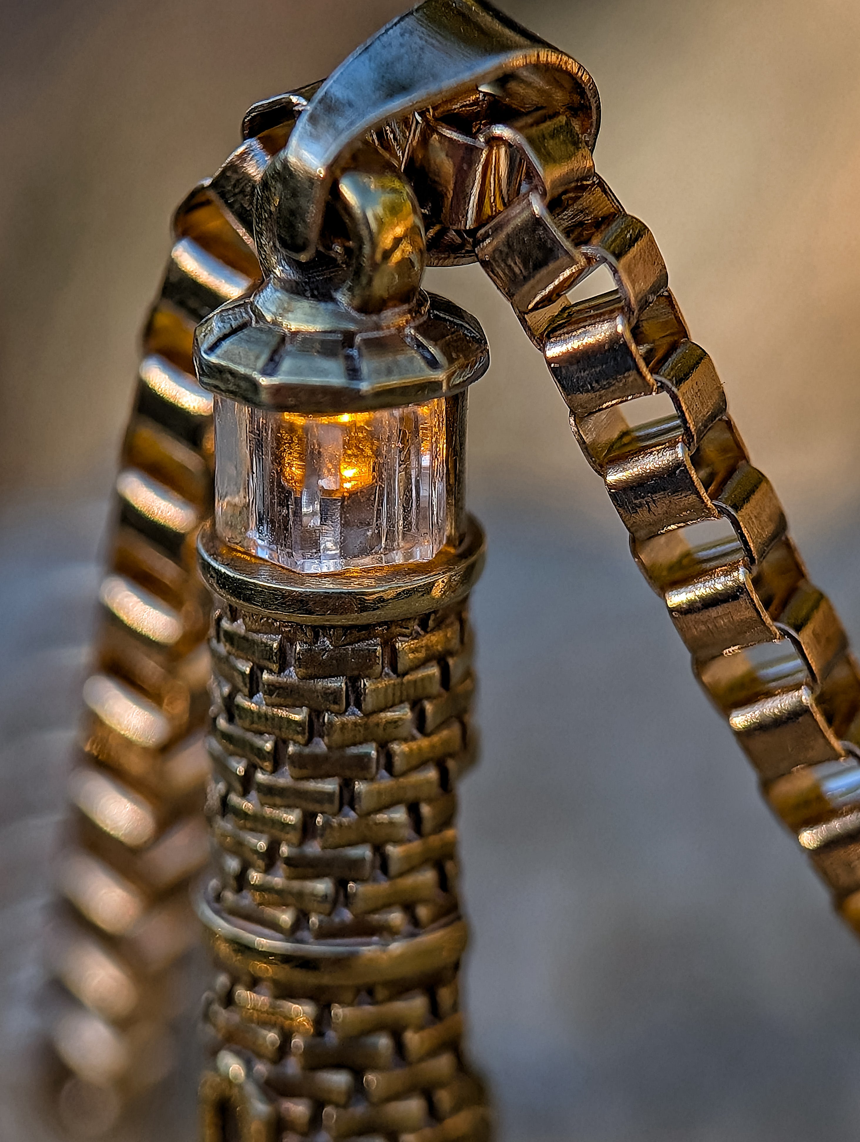 Gold Lighthouse Pendant with LED Light Imitating Real Fire