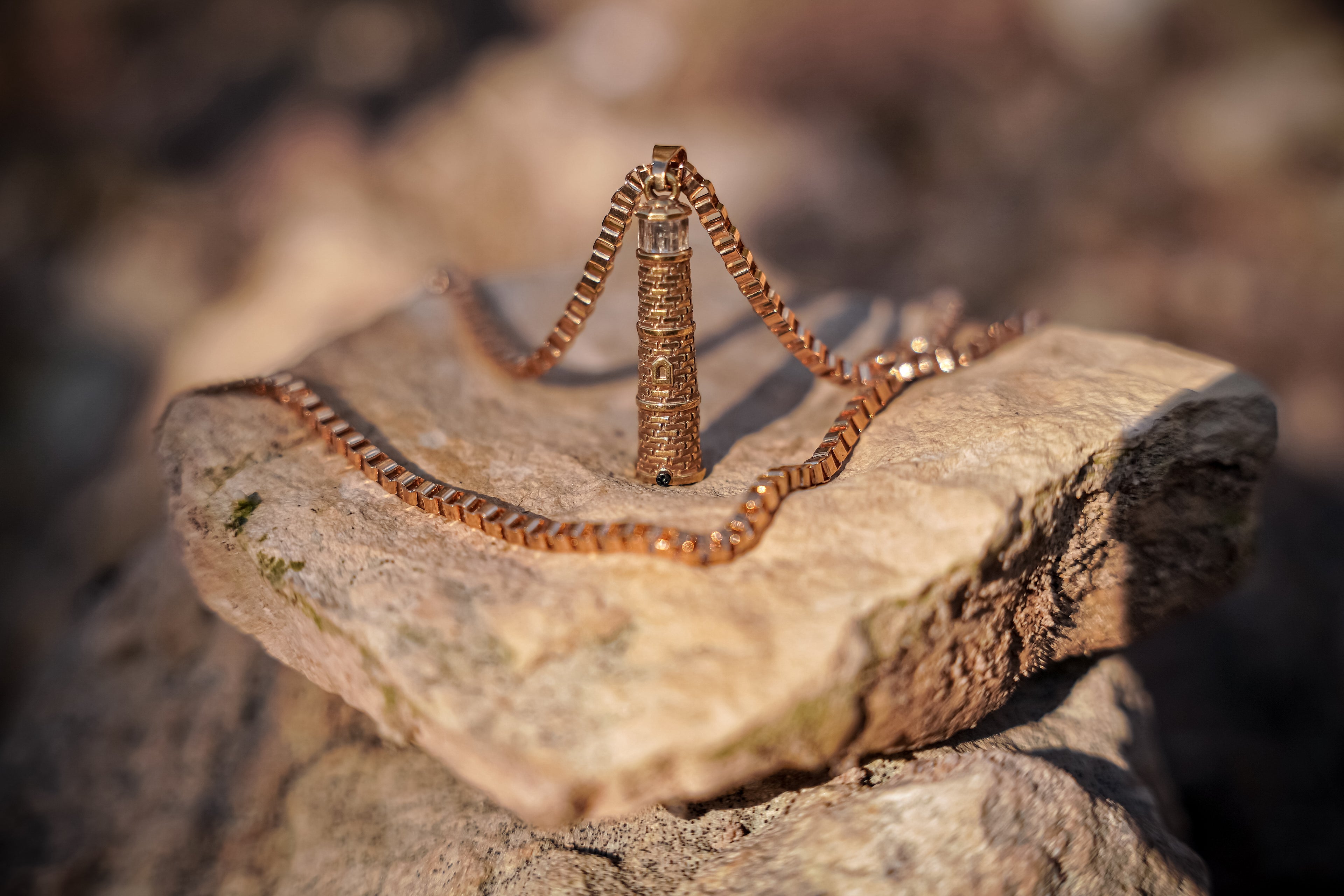 Gold Lighthouse Pendant with LED Light Imitating Real Fire