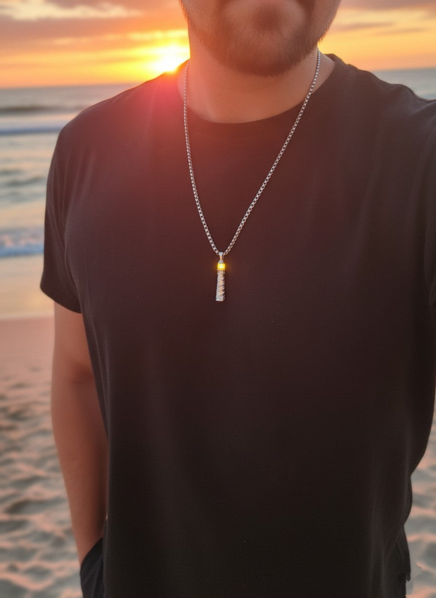 Silver Lighthouse Pendant with LED Light Imitating Real Fire