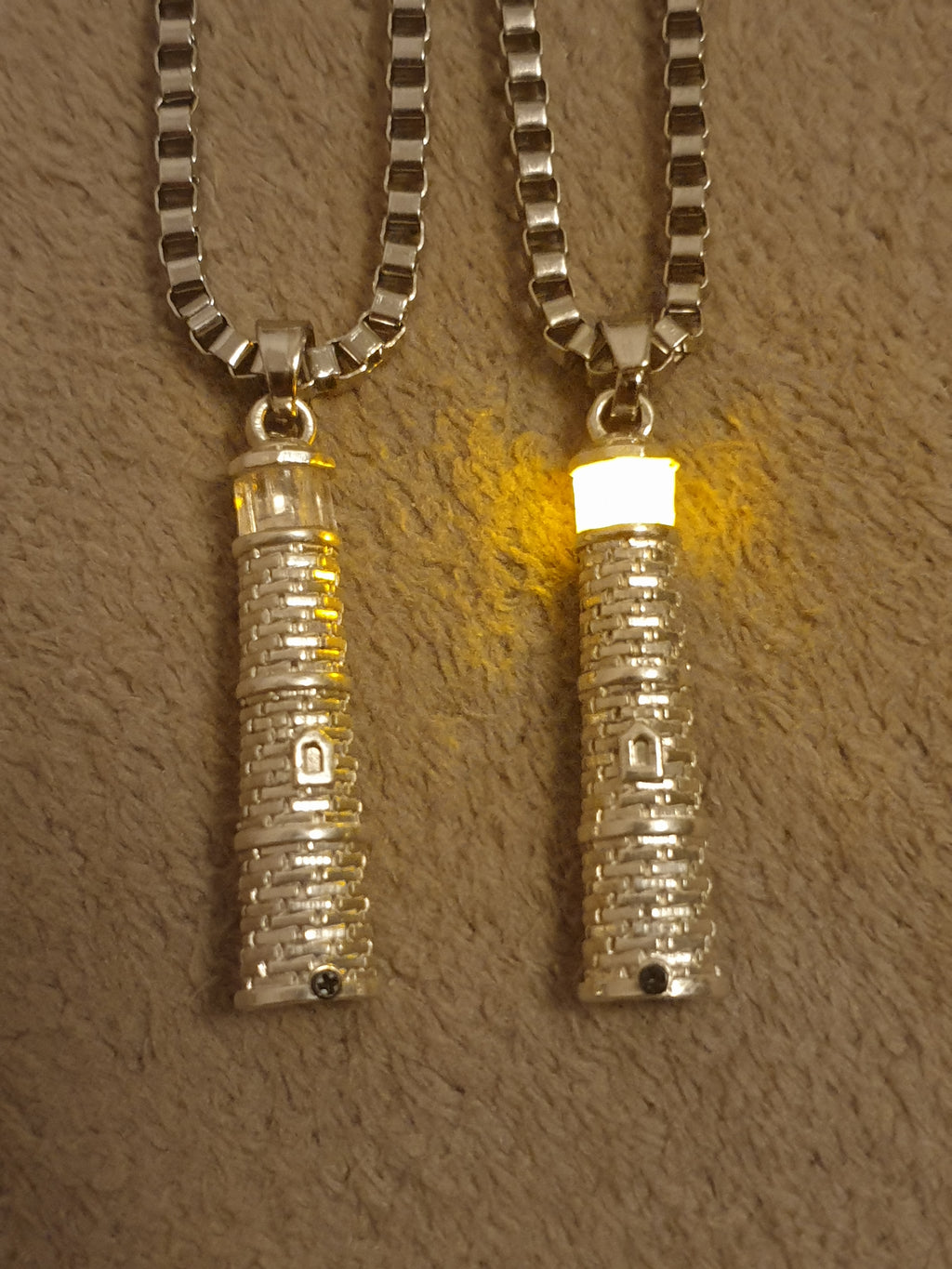 Silver Lighthouse Pendant with LED Light Imitating Real Fire