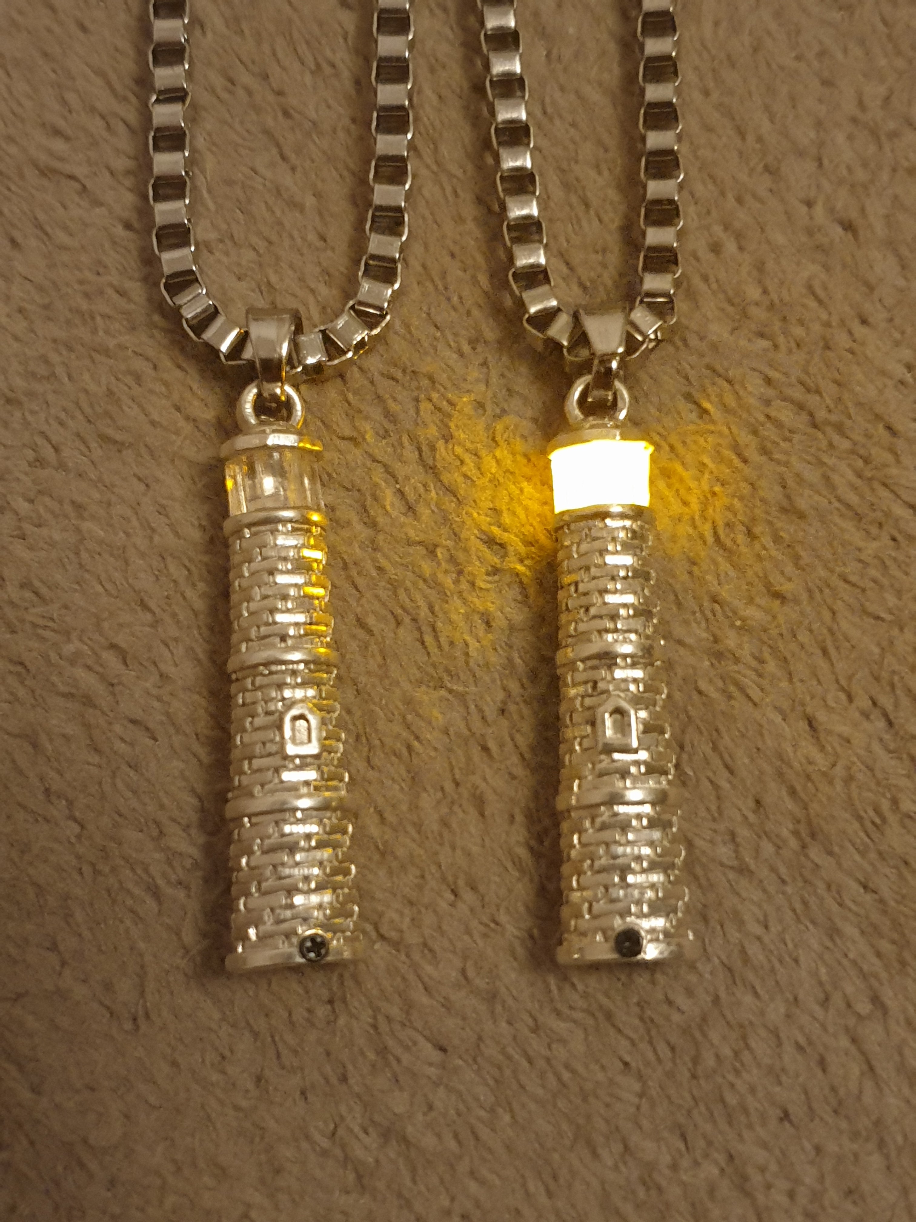 Silver Lighthouse Pendant with LED Light Imitating Real Fire