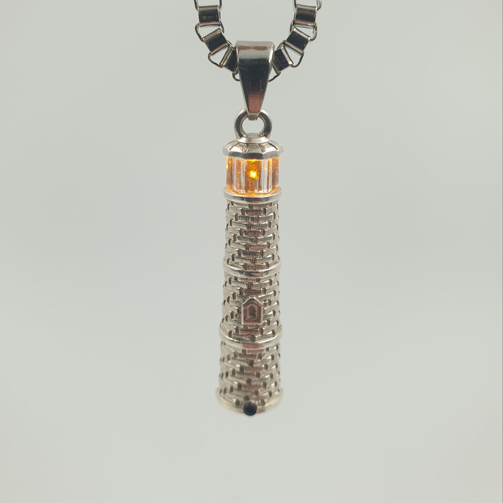 Silver Lighthouse Pendant with LED Light Imitating Real Fire