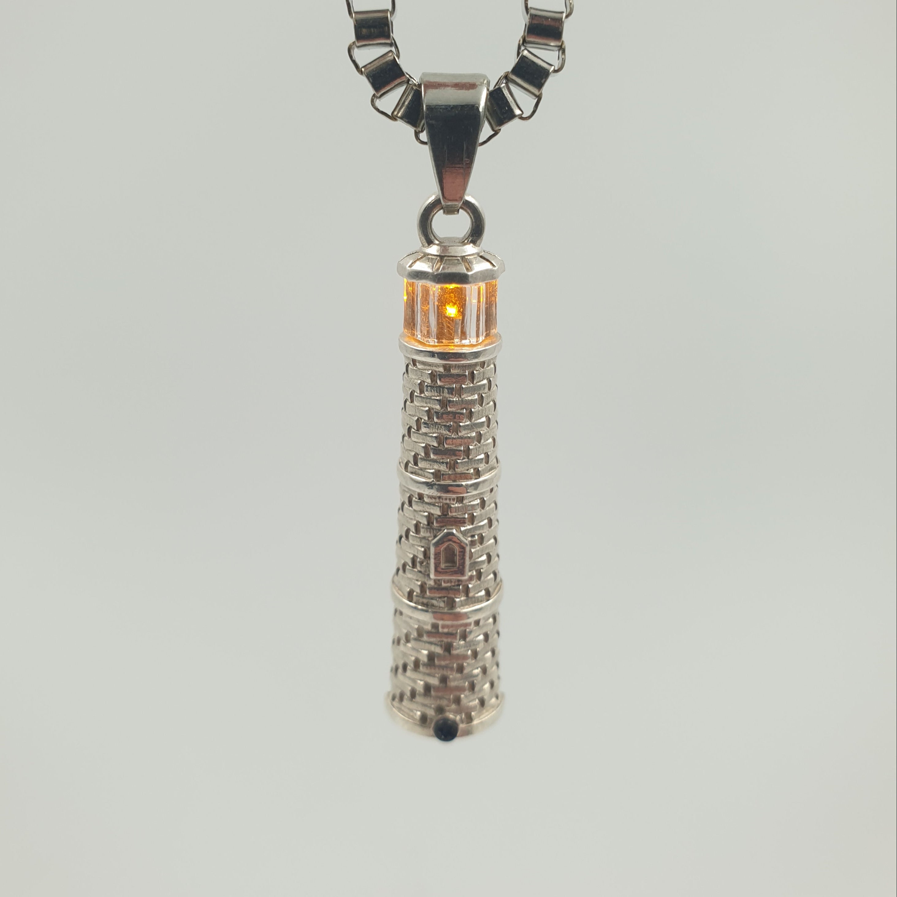 Silver Lighthouse Pendant with LED Light Imitating Real Fire