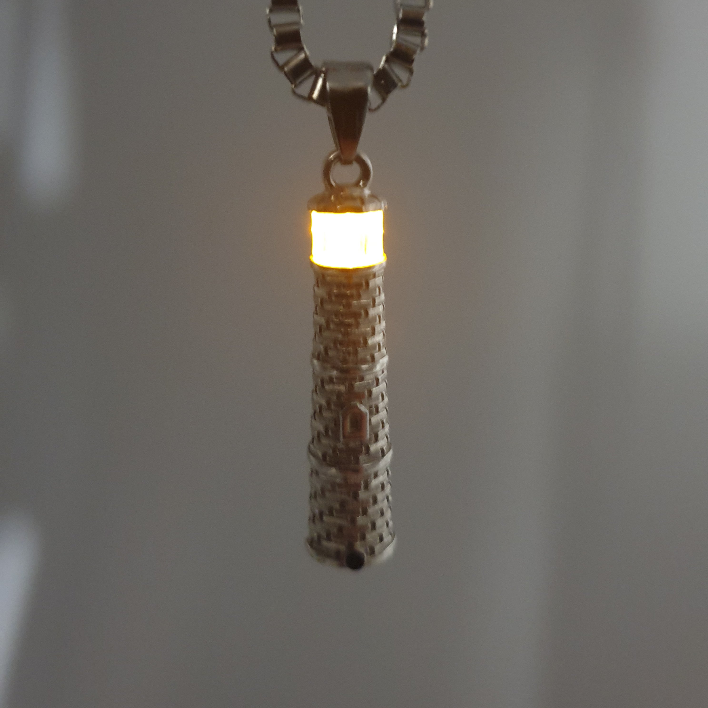 Silver Lighthouse Pendant with LED Light Imitating Real Fire