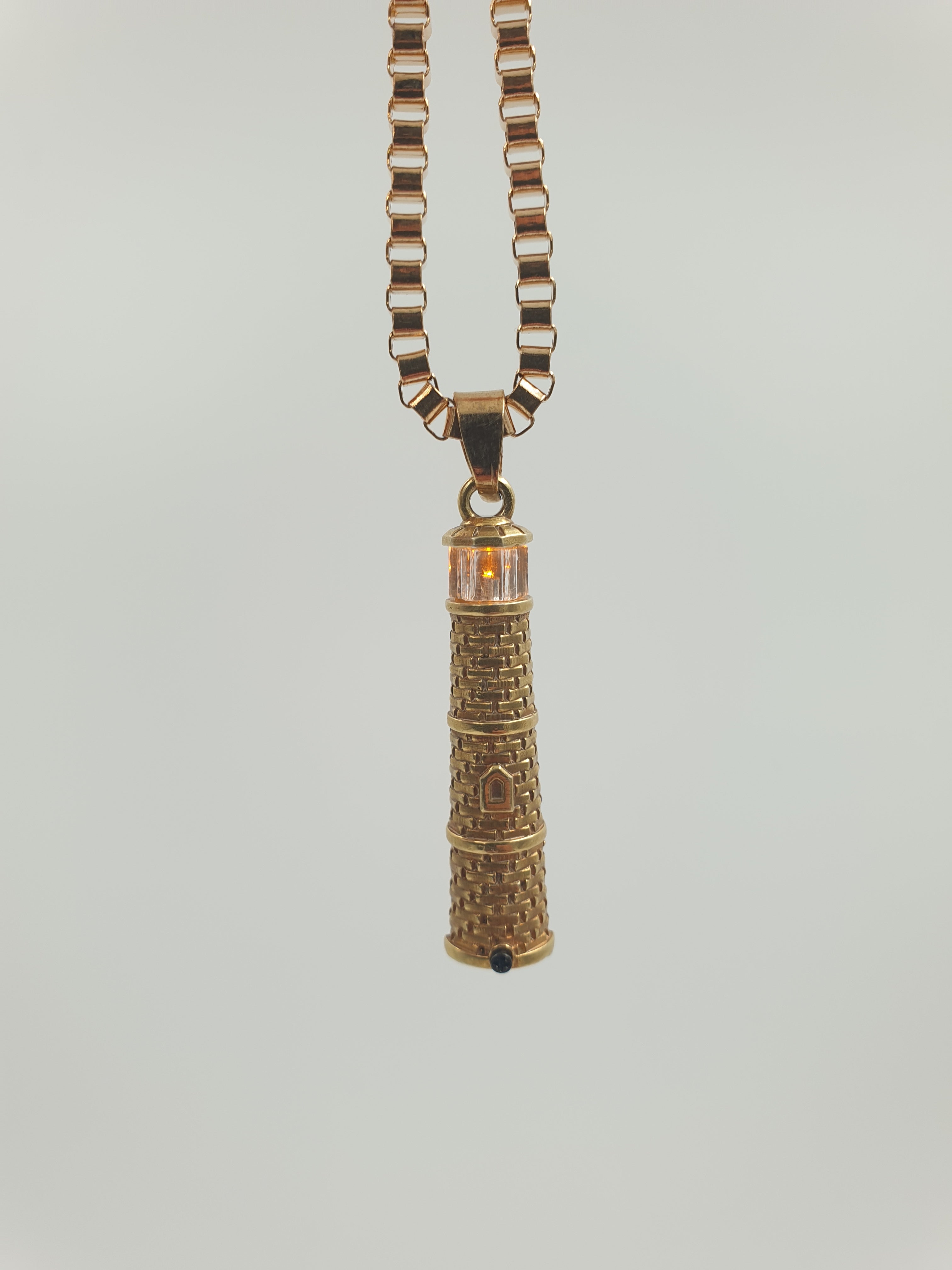 Gold Lighthouse Pendant with LED Light Imitating Real Fire