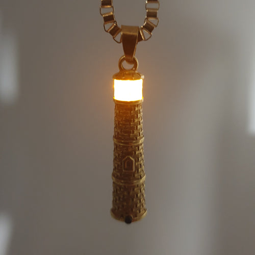 Gold Lighthouse Pendant with LED Light Imitating Real Fire