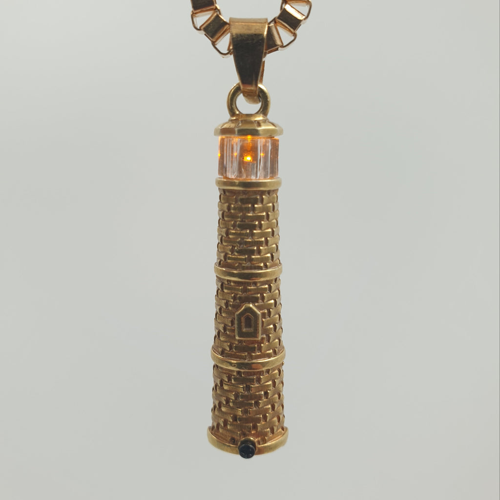 Gold Lighthouse Pendant with LED Light Imitating Real Fire