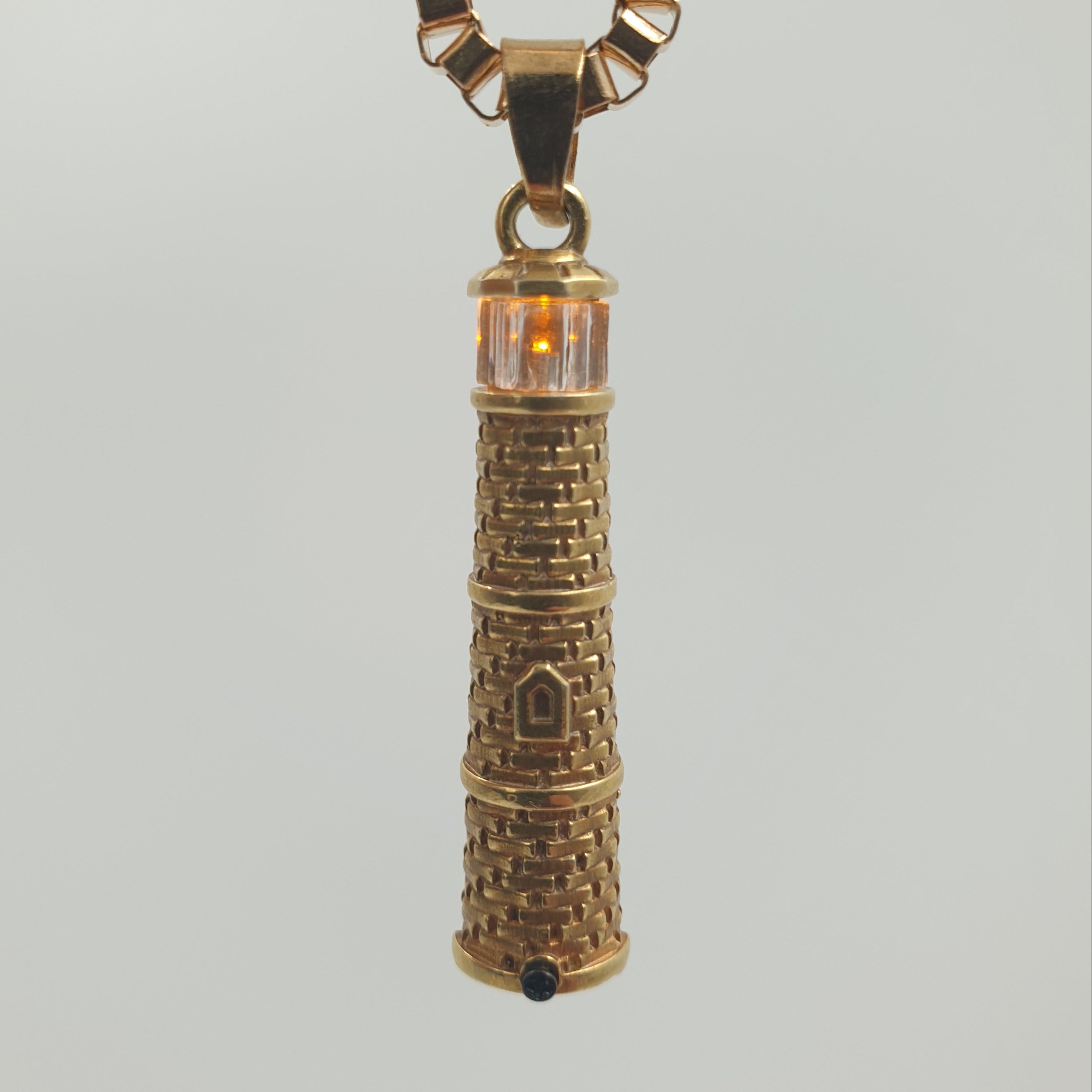 Gold Lighthouse Pendant with LED Light Imitating Real Fire