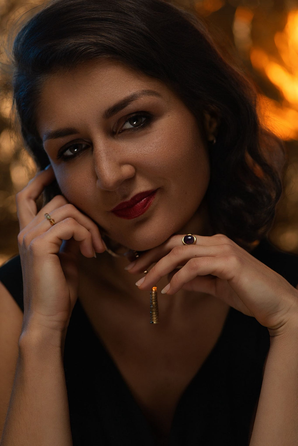 Gold Lighthouse Pendant with LED Light Imitating Real Fire