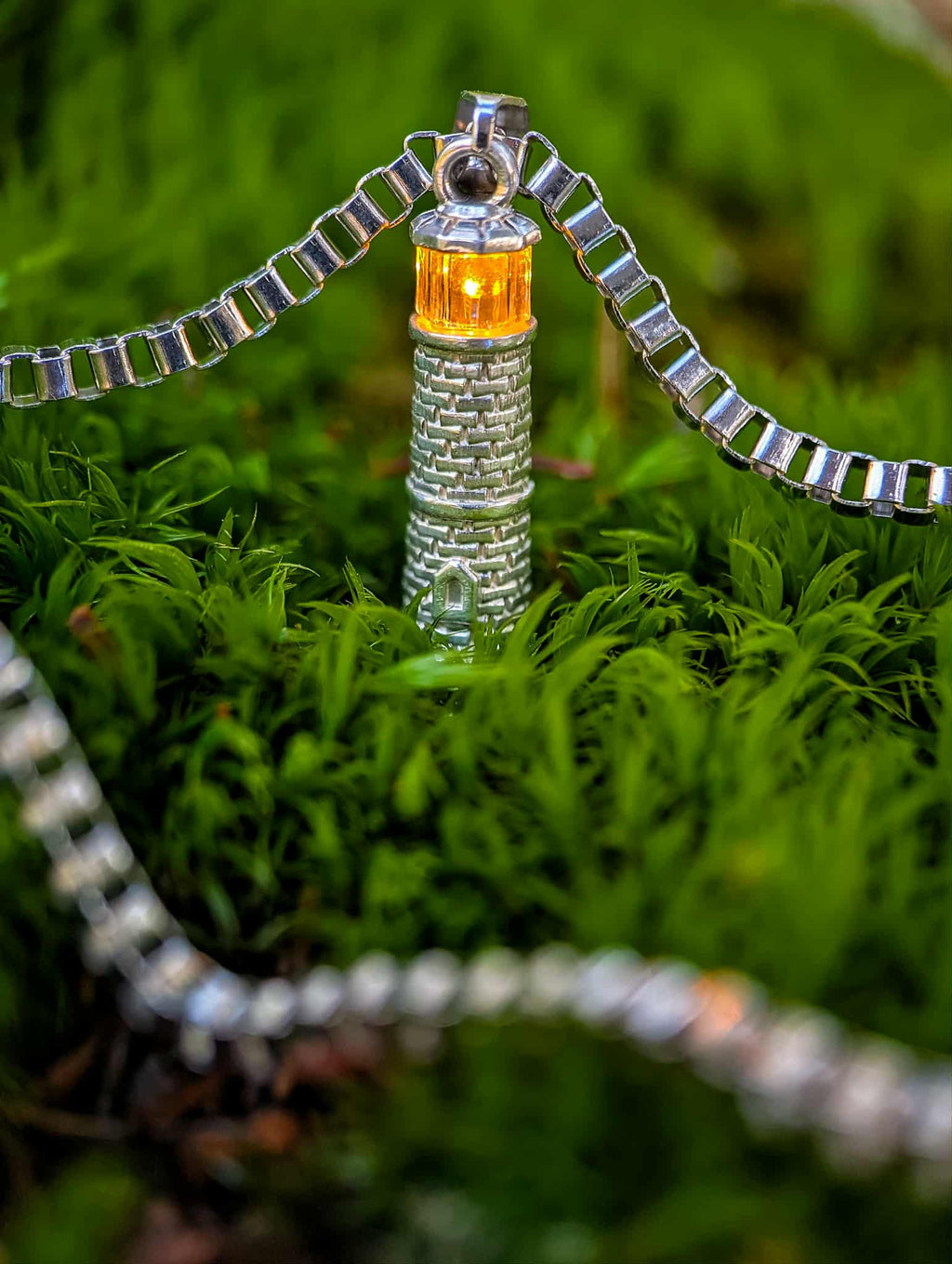 Silver Lighthouse Pendant with LED Light Imitating Real Fire