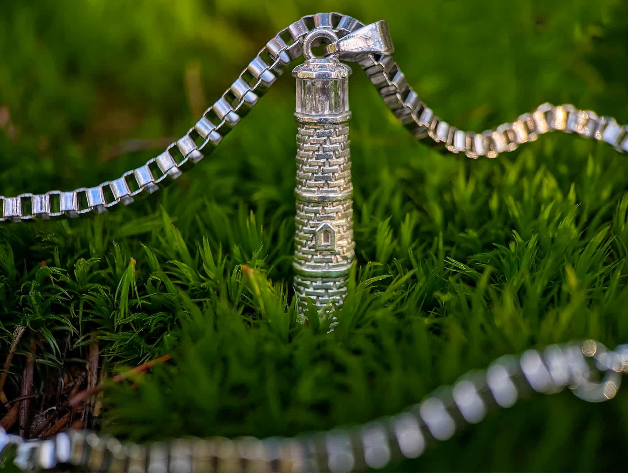 Silver Lighthouse Pendant with LED Light Imitating Real Fire