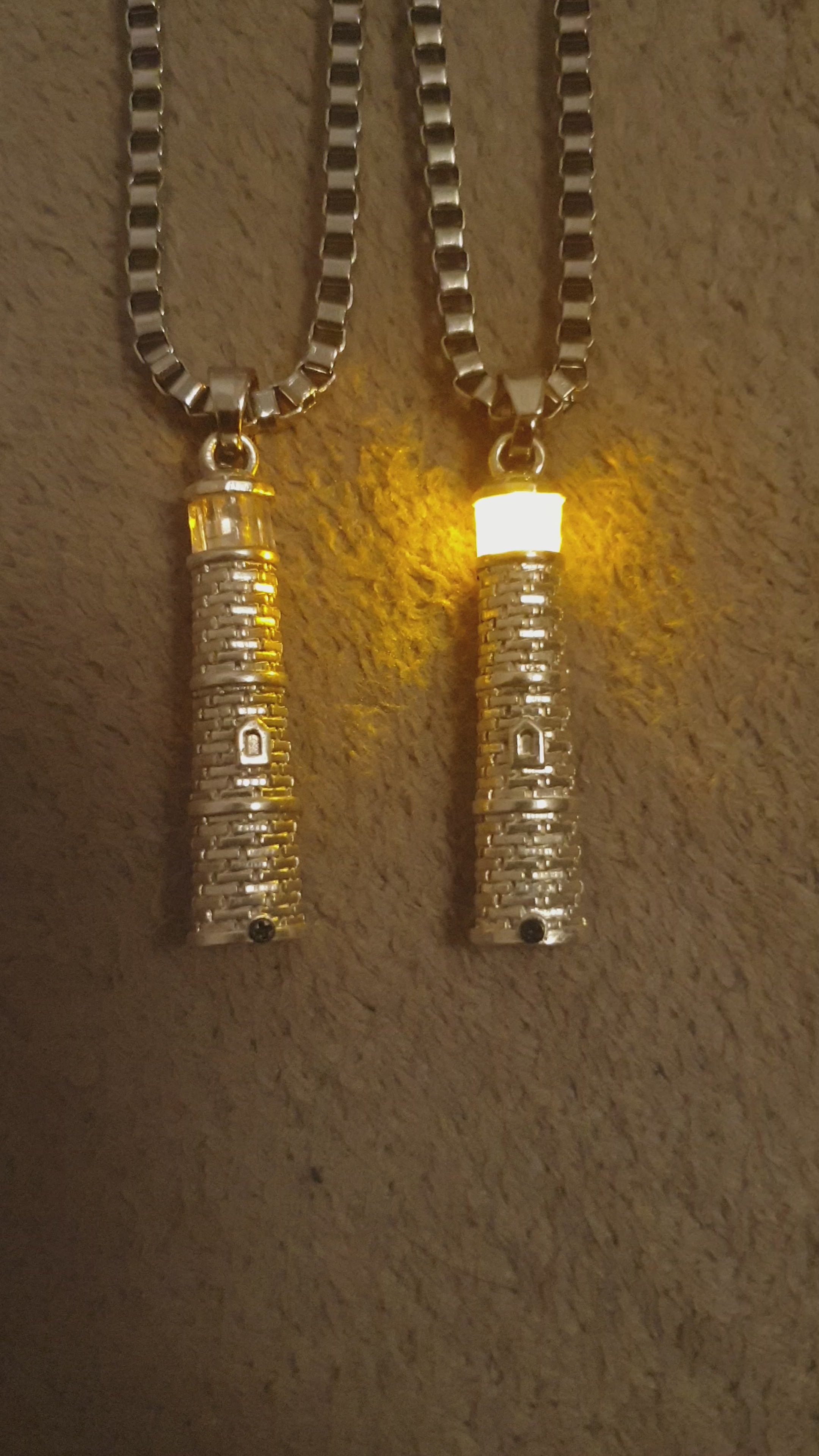 Silver Lighthouse Pendant with LED Light Imitating Real Fire