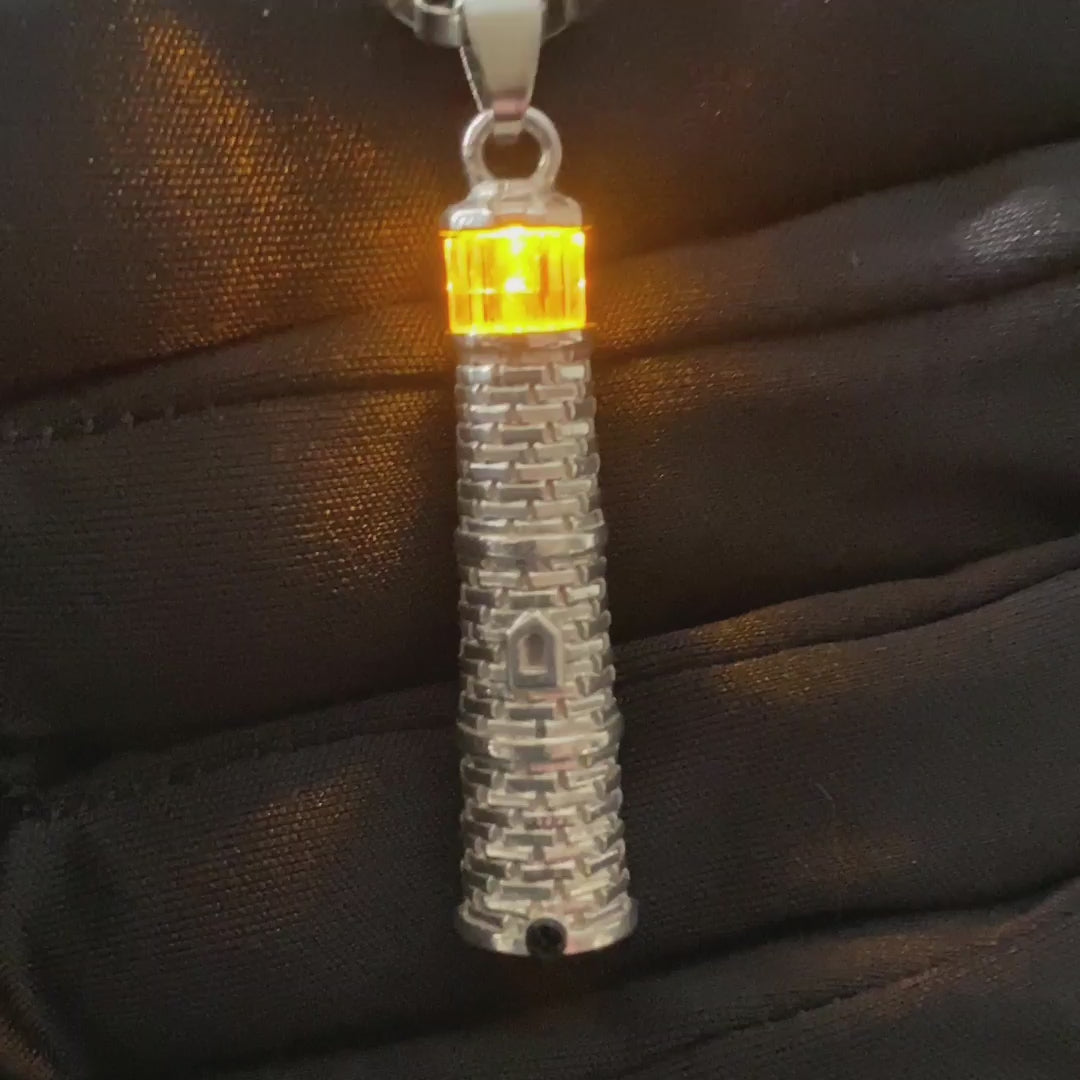 Silver Lighthouse Pendant with LED Light Imitating Real Fire