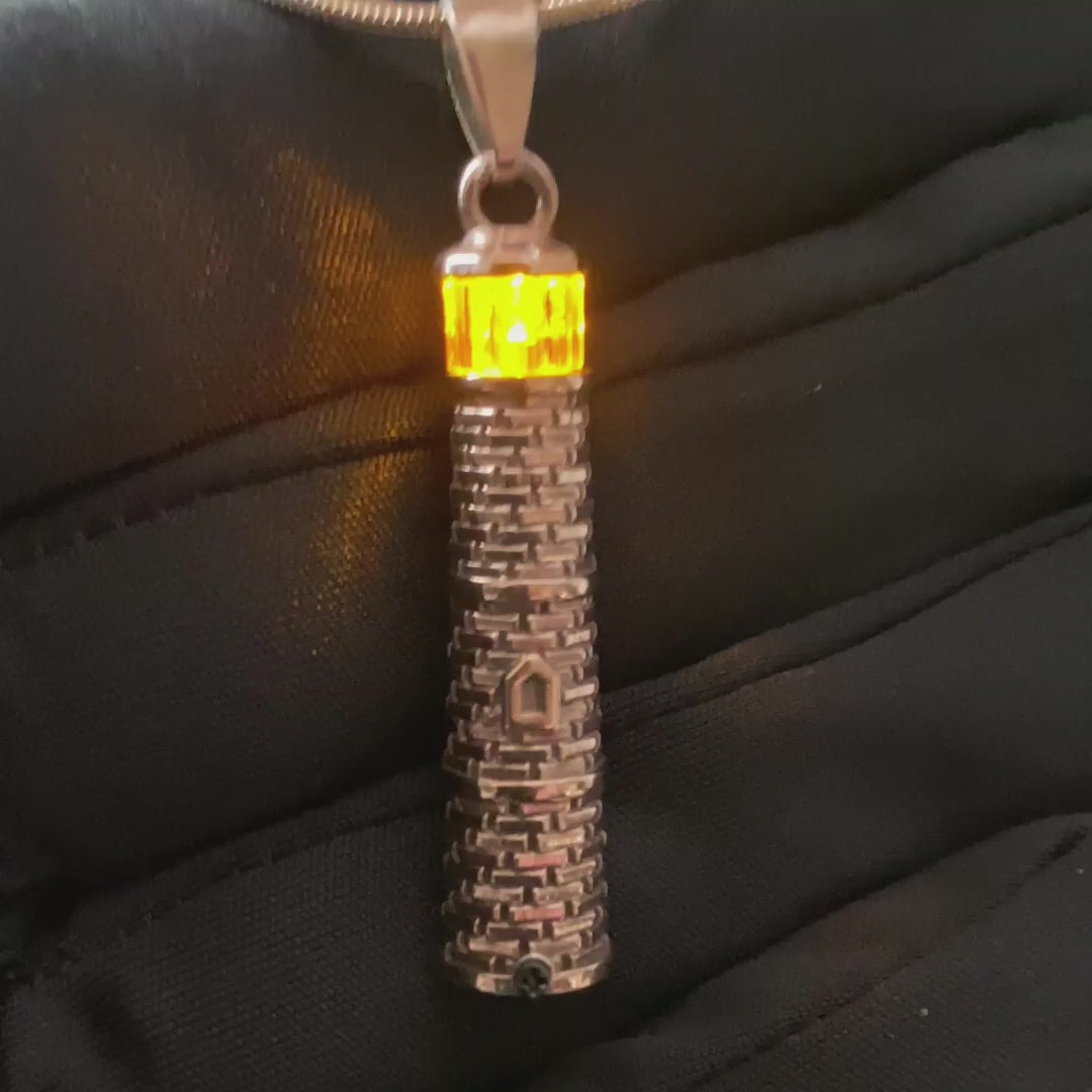 Rose Gold Lighthouse Pendant with LED Light Imitating Real Fire