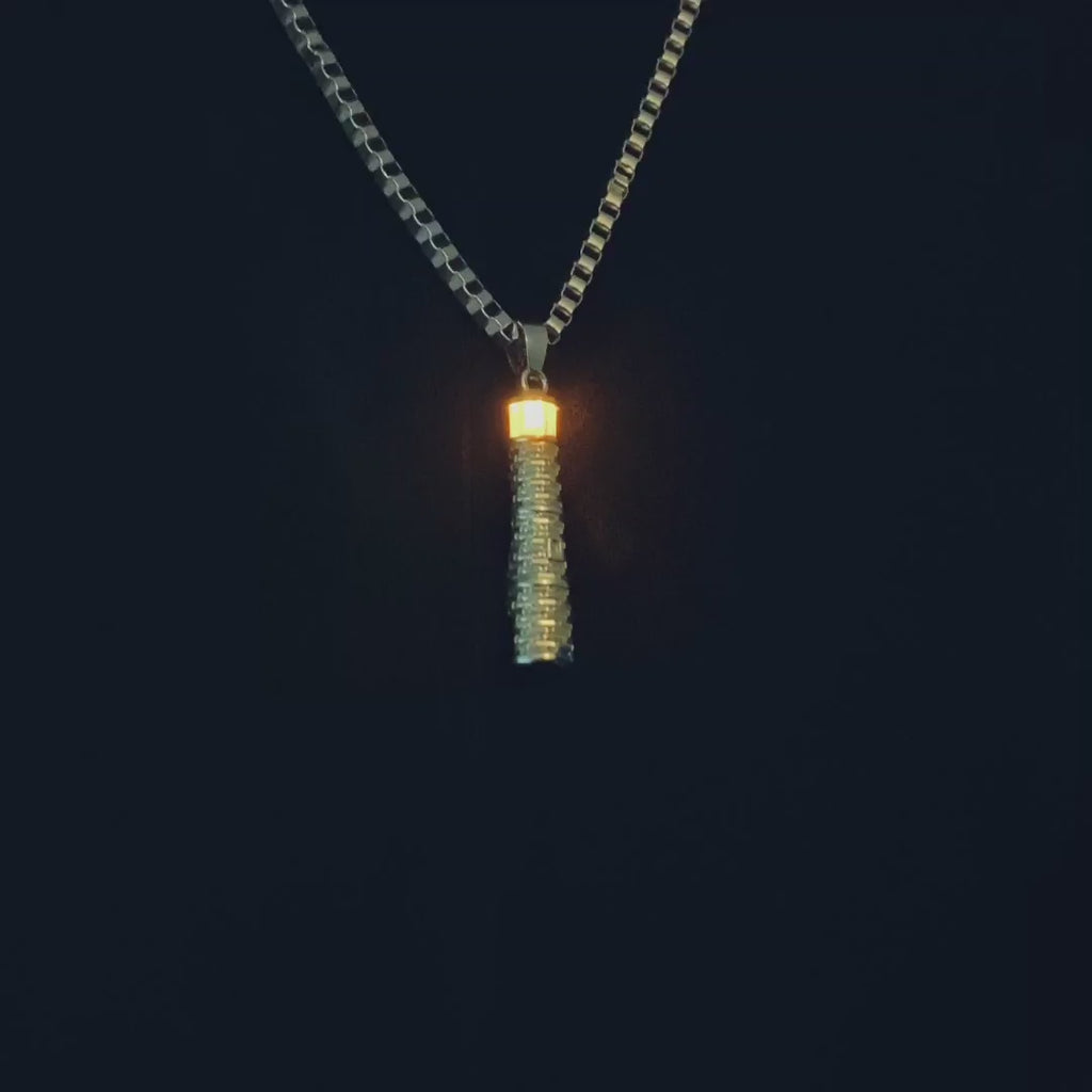 Silver Lighthouse Pendant with LED Light Imitating Real Fire
