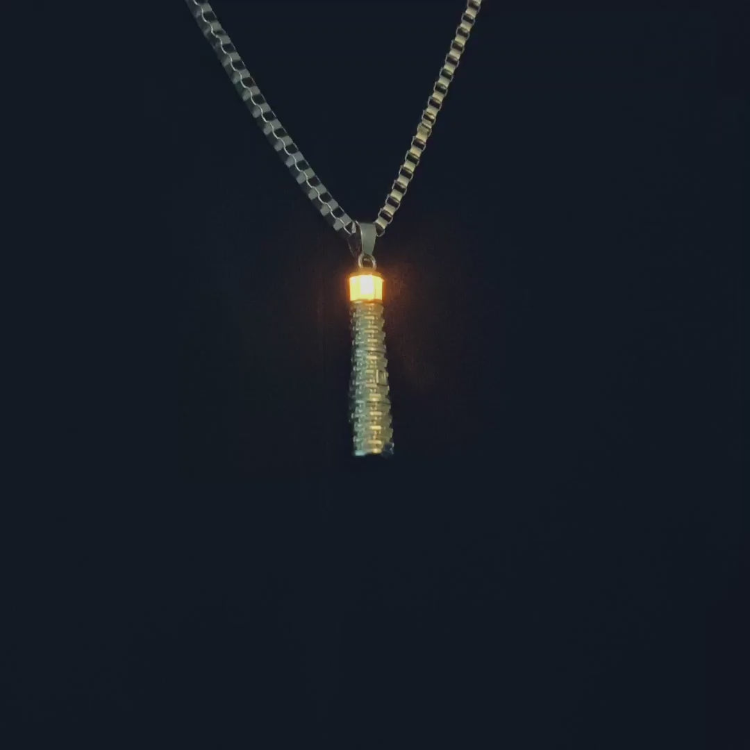 Silver Lighthouse Pendant with LED Light Imitating Real Fire
