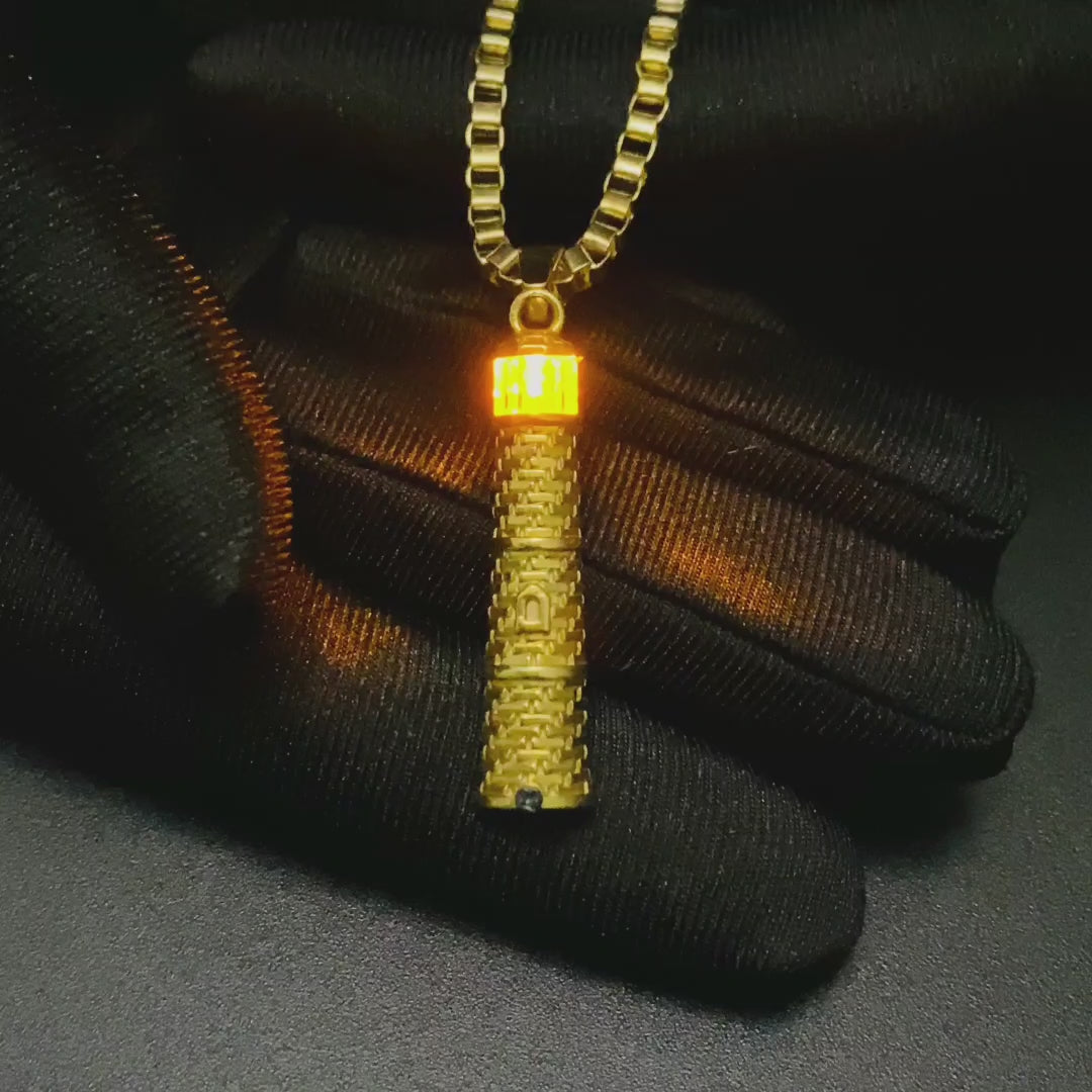 Gold Lighthouse Pendant with LED Light Imitating Real Fire
