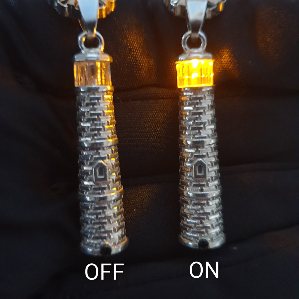 Rose Gold Lighthouse Pendant with LED Light Imitating Real Fire