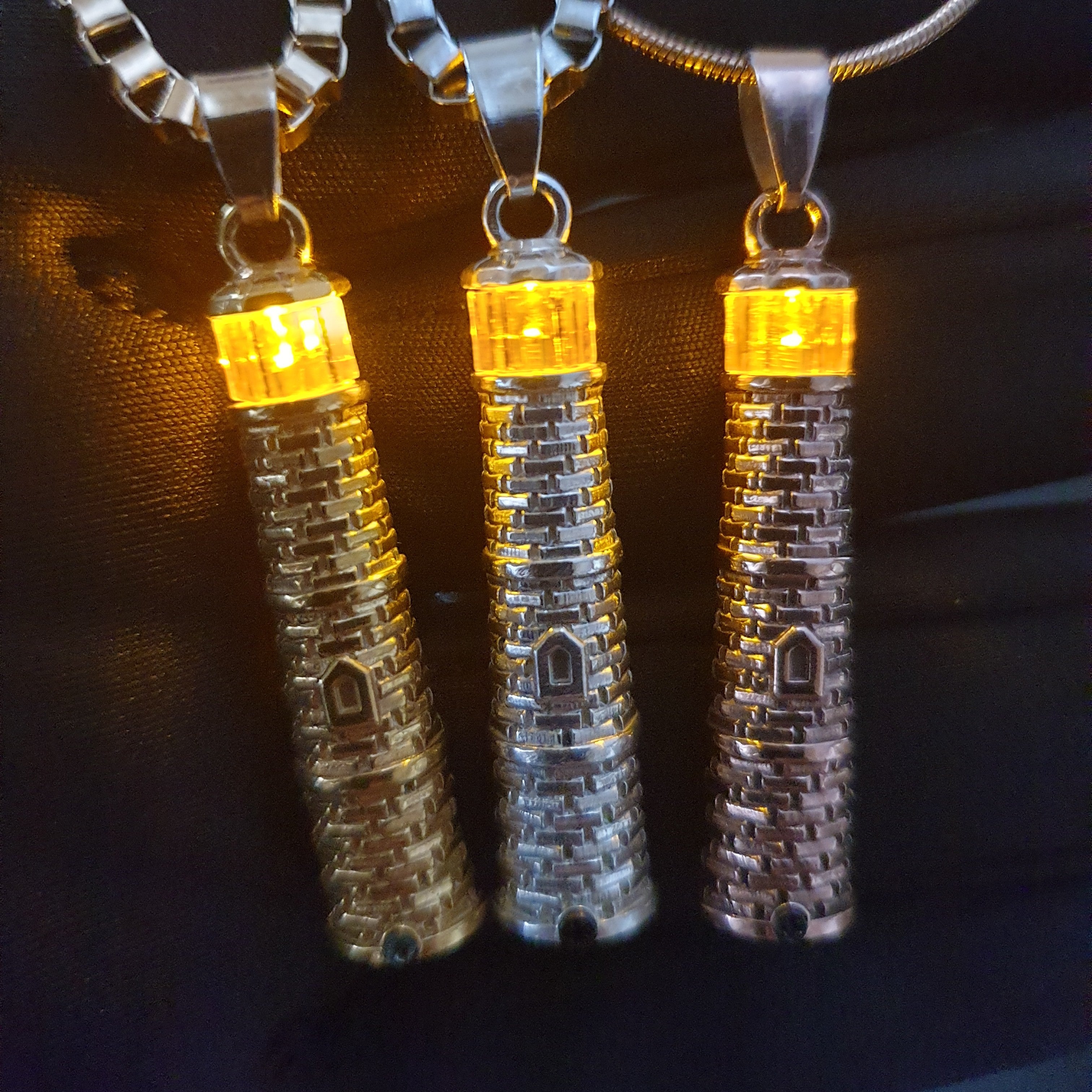 Gold Lighthouse Pendant with LED Light Imitating Real Fire
